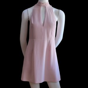 EXPRESS Choker Sleeveless Sheath Dress  Light Pink Open Back Black Lace Zip NEW